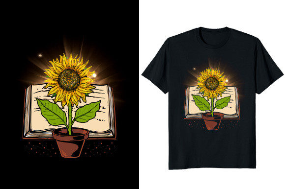 Book and Sunflower Graphic T-shirt: A Design Asset for Creatives