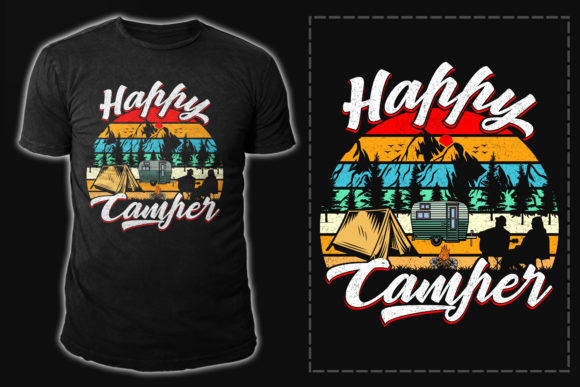 Camping T-shirt Design Vector: Happy Camper Vibes