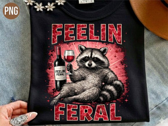 Feelin Feral Wine Raccoon Graphic PNG for Creative Projects